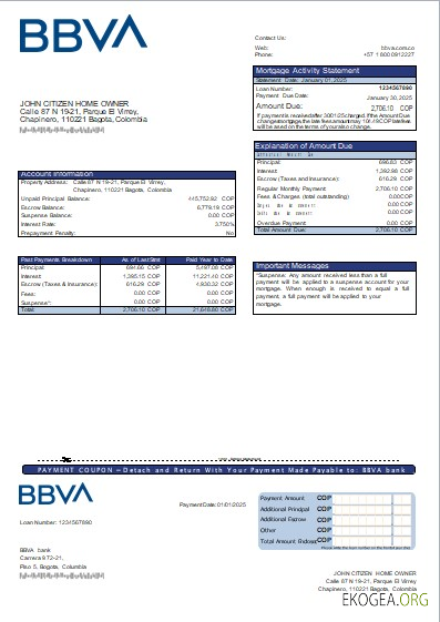 Colombie BBVA relevé hypothécaire de la banque scr